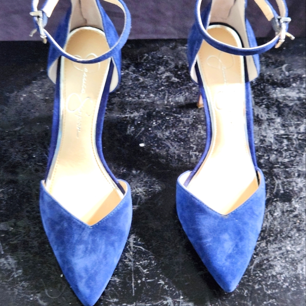 Jessica Simpson Carlette suede blue ankle stap pumps